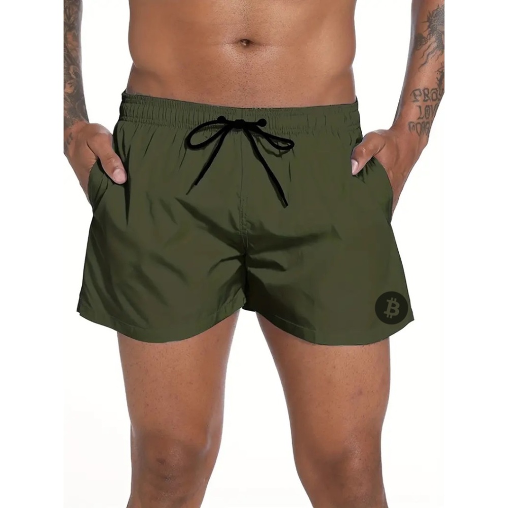 BNWT Men's Isabelle LaRue Army Green Bitcoin Swim Shorts